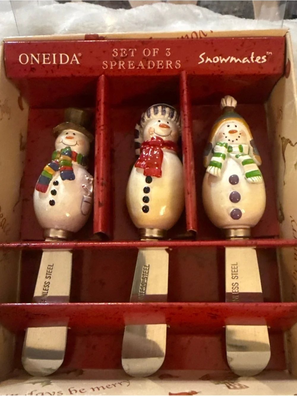 Oneida Snowmen Cheese Spreaders for Christmas Set of 3 Snowmates Taylor-Kerman